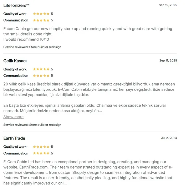 Verified reviews on our Shopify Partner profile.