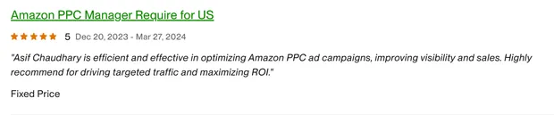 Five-star client review on our Upwork profile.