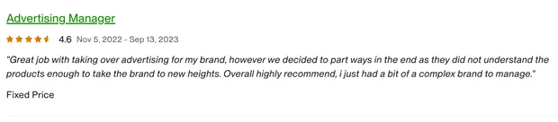 Five-star client review on our Upwork profile.
