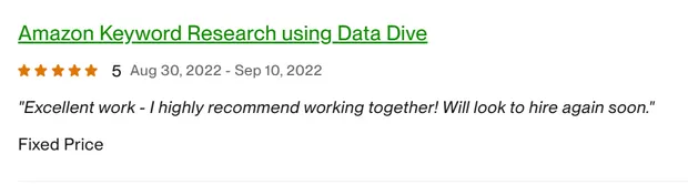 Five-star client review on our Upwork profile.